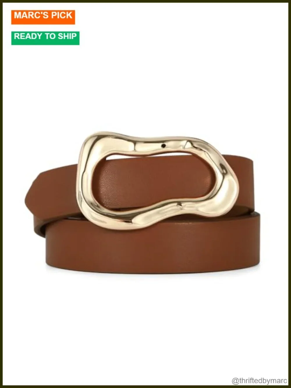 Faux Leather Belt with Artistic Gold Buckle for Women